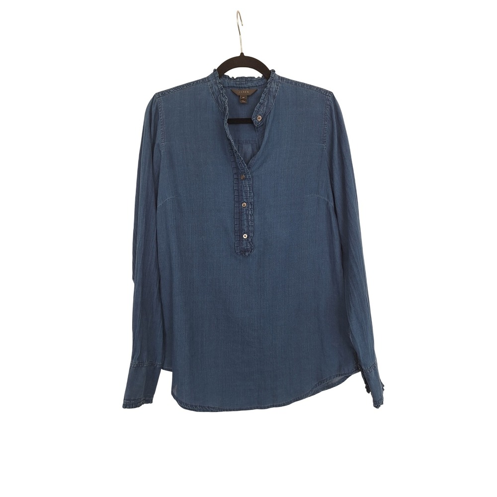 J.Crew Womens 6T Indigo Chambray Ruffle Henley Tunic Long Sleeve Top Blue